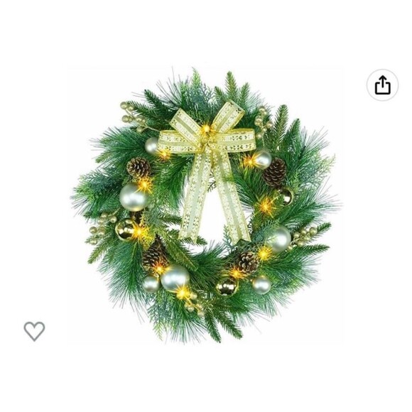 Pre Lit Christmas Wreath with Fairy Lights 20 Inch - Picture 1 of 1